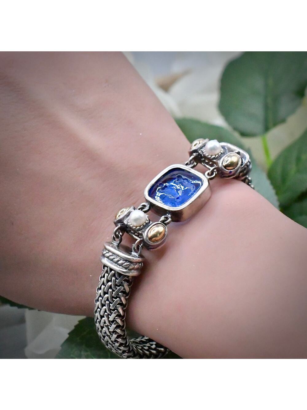 F.lli Menegatti 18k Gold 925 Silver Venetian Glass Intaglio Cameo Bracelet 50.8g